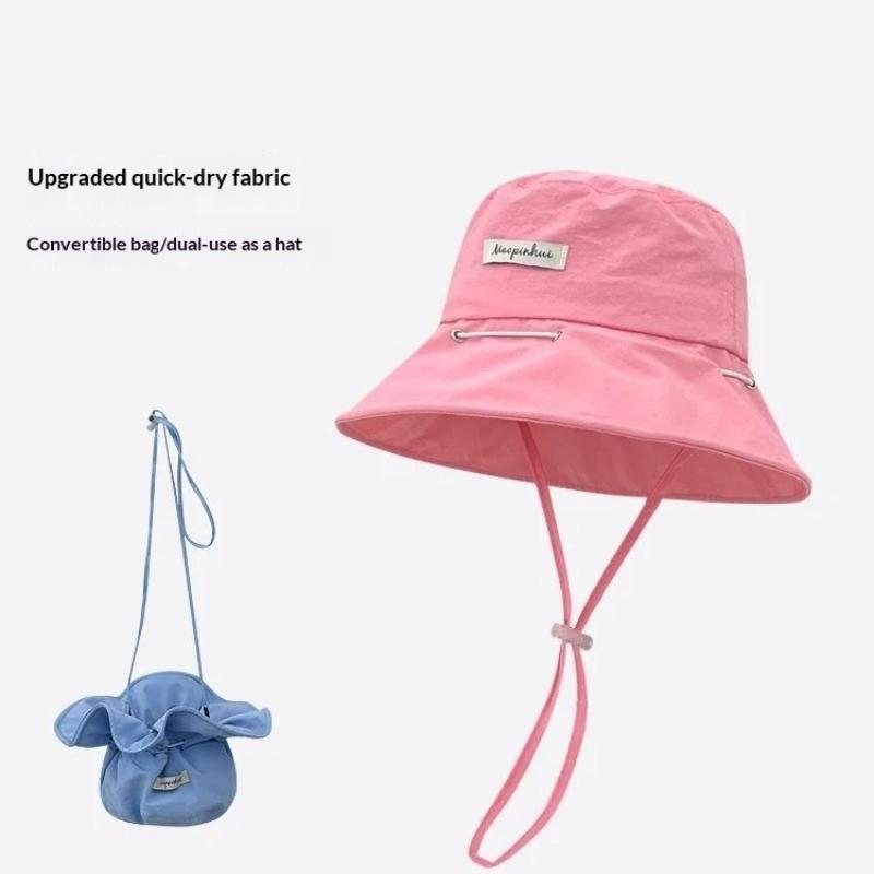 1Pcs Women Summer Quick-Drying Fisherman Hat Large Brim Sunshade Bucket Cap Korean Girl Beach Travel Caps Dual-Use Variable Bag