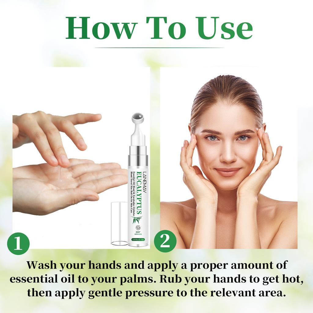 Eucalyptus Essential Oil Roller - Cleanses and Soothes Light Beige, Refreshing & Cooling Sensation - Perfect for Massage Blends