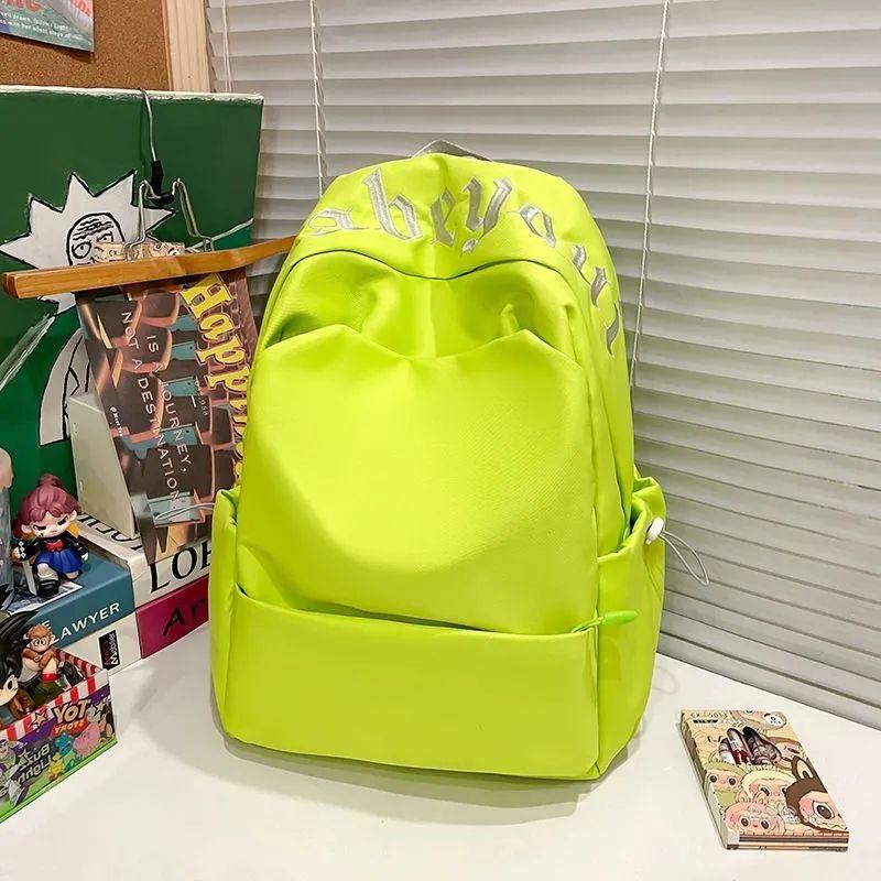 Mori Versatile Student Alphabet Schoolbag Backpack Campus Simple Solid Color Commuting Large Capacity Women's Backpack