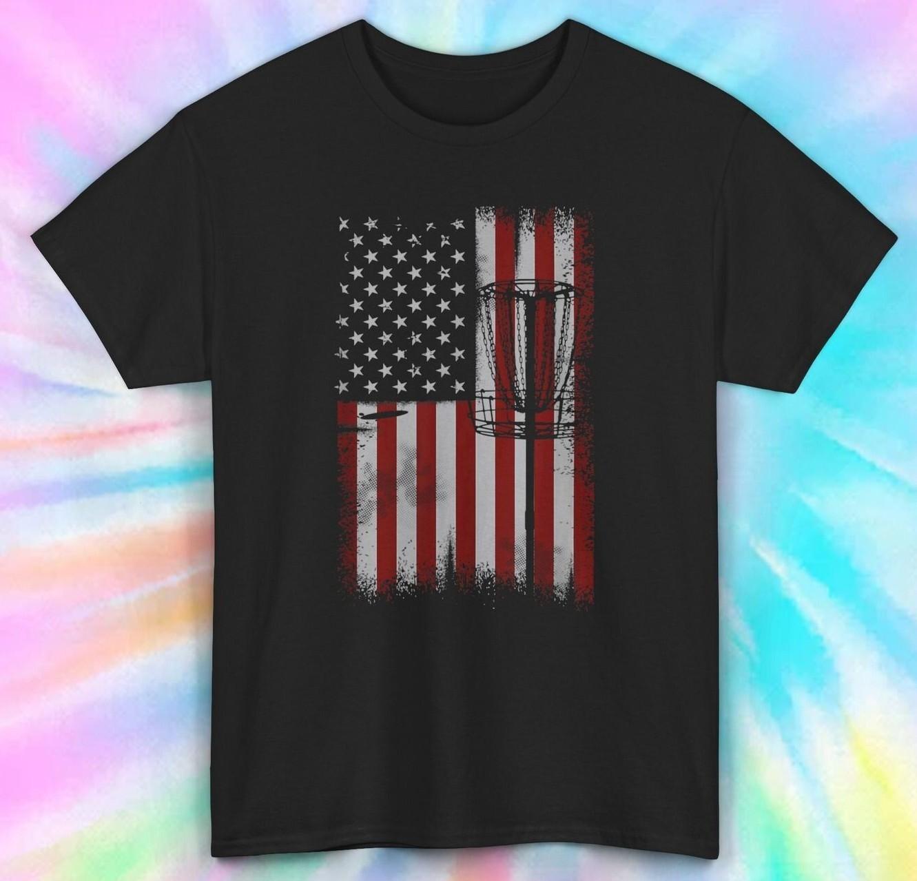 American Flag Disc Golf T-Shirt | Patriotic Disc Golf Basket Graphic Tee | S-5XL S