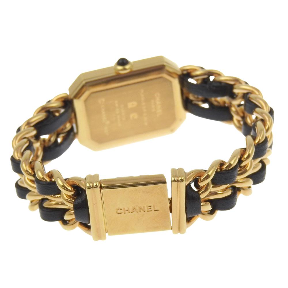 Chanel Zegarki Premiere S H0001 czarna tarcza Platerowane Złoto/skóra Kwarcowy Wyświetlacz Analogowy Damski Używany