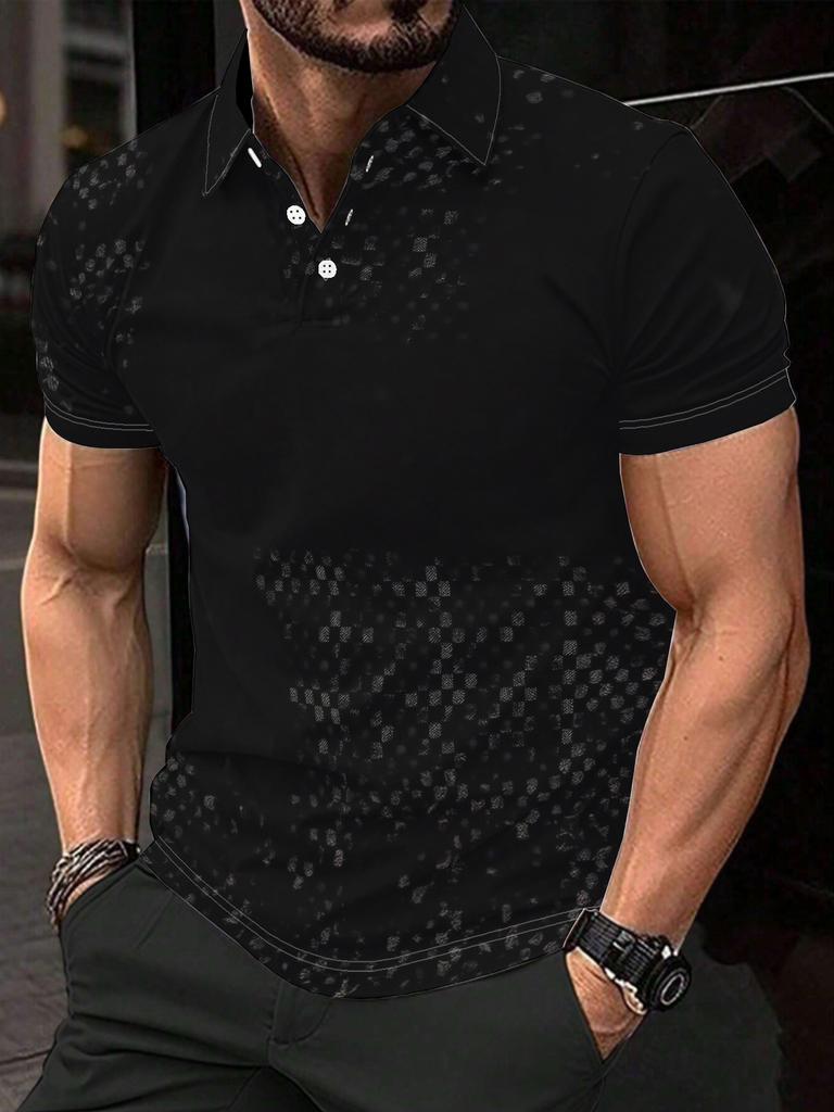 Printed Design – Not Textured Men's Short Sleeve POLO, Flat Digital Print Pattern - Non-textured Fabric Texture with Dark Background, Fashionable