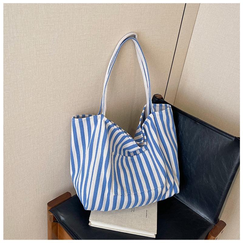 Striped Fashion Shoulder Bag Spring New Literary and Leisure Large-capacity Commuter Canvas Bag Bag