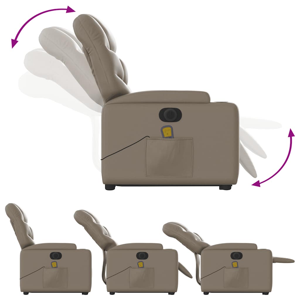 Vidaxl Reclining Chair with Standing Function and Massage, Electric, Cappuccino