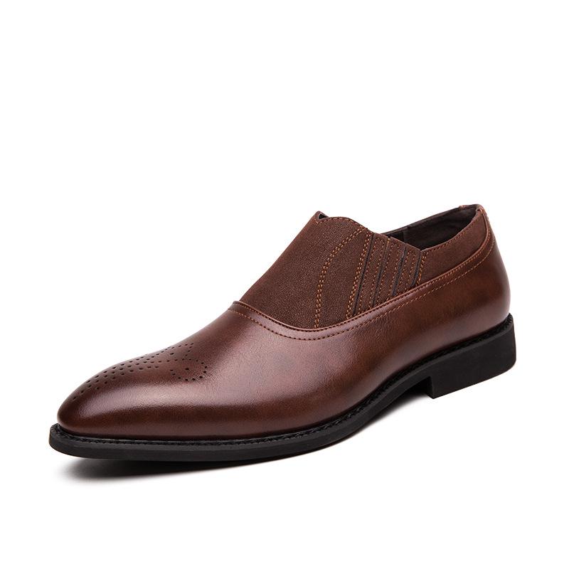 Men s Large Brogue Carved Leather Slip-On Loafers, Pointed Toe Casual Shoes 42