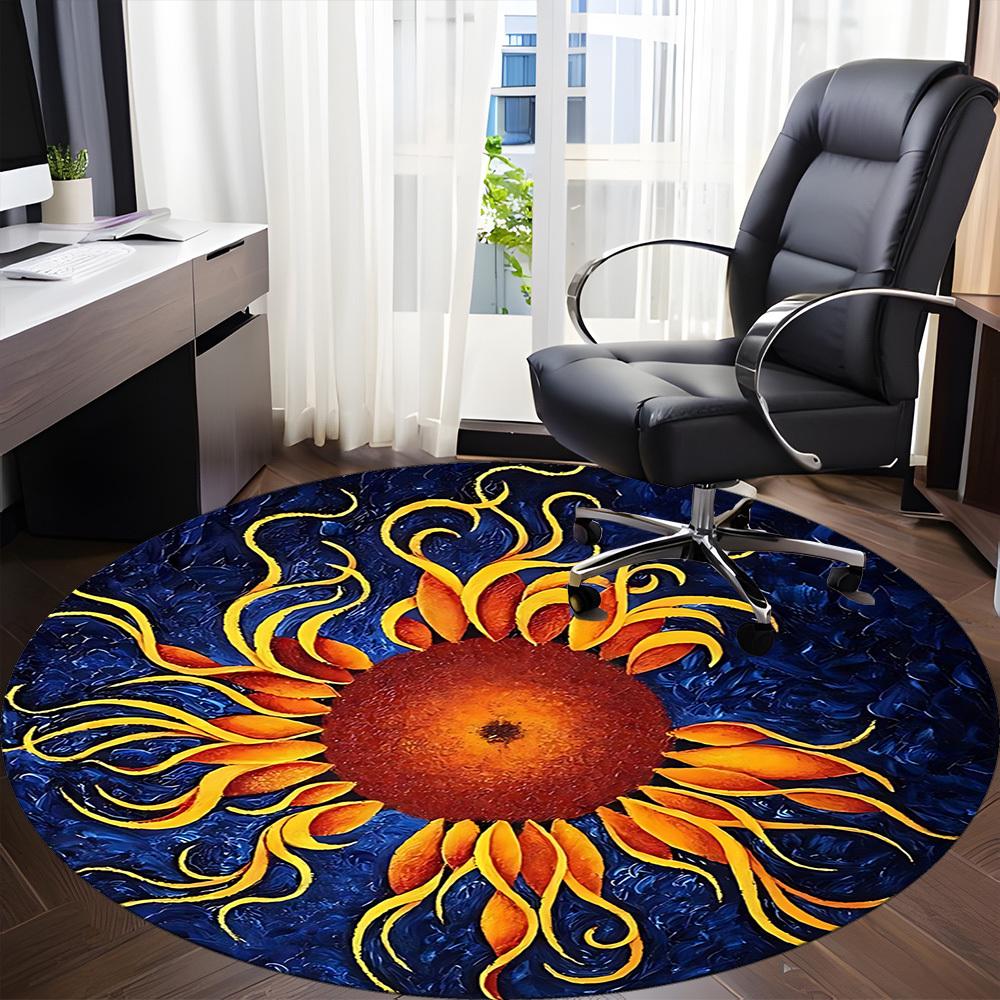 1 Stück Sonnenblumen-Kunstwerk Teppich für Büro, Rutschfest, Runder Teppich, Weich & Bequem, Teppich für Büro, Leichte Runde Bodenmatte