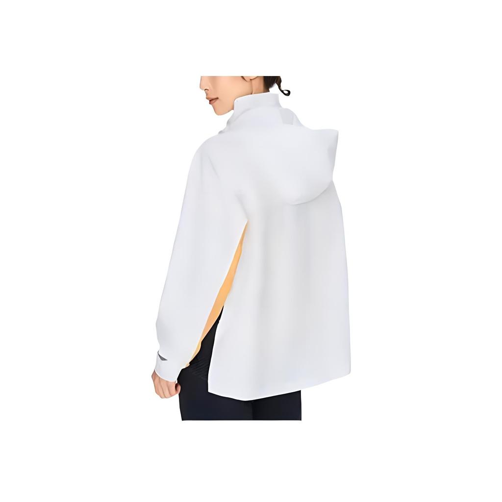 Li Ning Color Block Logo Letter Print Spliced Hooded Long Sleeve Windbreaker Women Outerwear White AFDS048-4