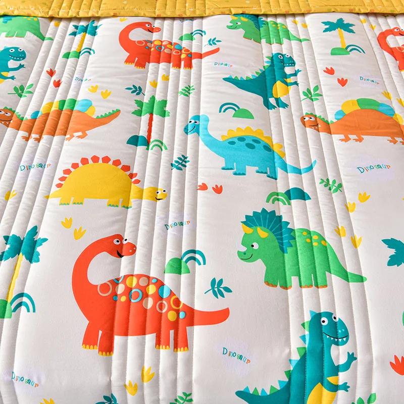 Children Cartoon Dinosaur Quilt Washed Air Condition Thin Comforter Blanket Bedspread for Single Double Queen King Bed Coverlet