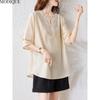 MODIQUE Spring Summer Plus Size New Women Loose Vintage Solid Blouse Shirts Female Casual Oversize Short Sleeve V-Neck Top Office Lady