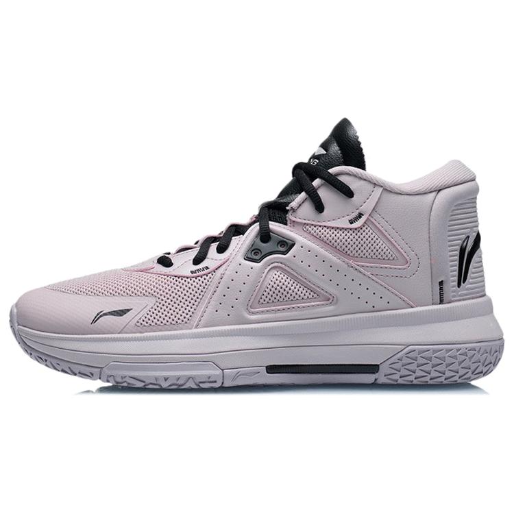 New LiNing Team Logos Emblem Anti Slip And Wear Resistant Lightweight Mid Top Basketball Shoes Light Creamy Purple ABAR117-3