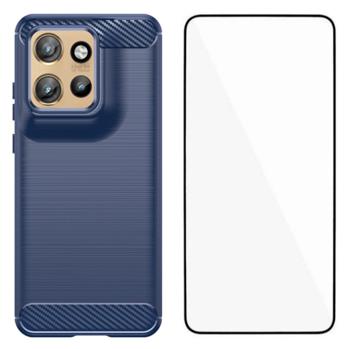 

For Motorola Edge 50 Neo 5G Case with Screen Film WANLONFENG LS Series Big Lens Hole Brushed Texture TPU Phone Cover Blue