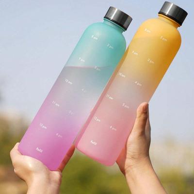 1000ml Outdoor Sports Water Bottle, Portable Frosted Gradient Cup, Large Capacity with Scale, Camping Picnic Office Gym Drinkware