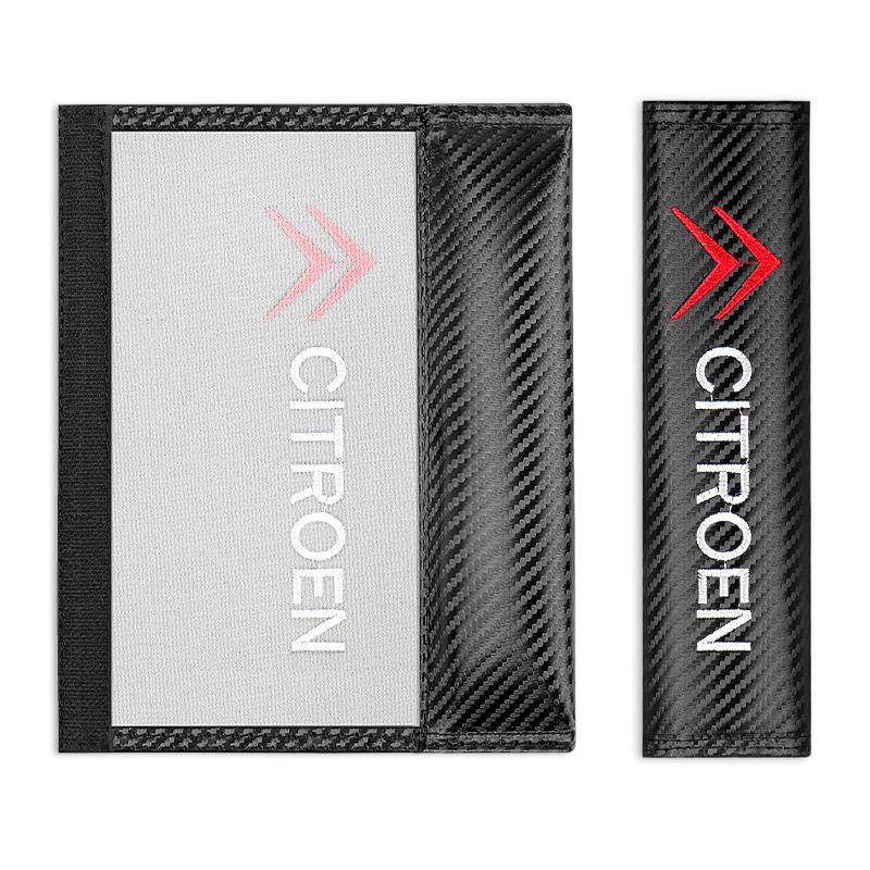 QQEP4 For Citroen C3 C5 Aircross C5X C4 Picasso e-C3 C1 C-Crosser C6 Interior Accessory Carbon Fibre Seat Belt Cover Shoulder Pads