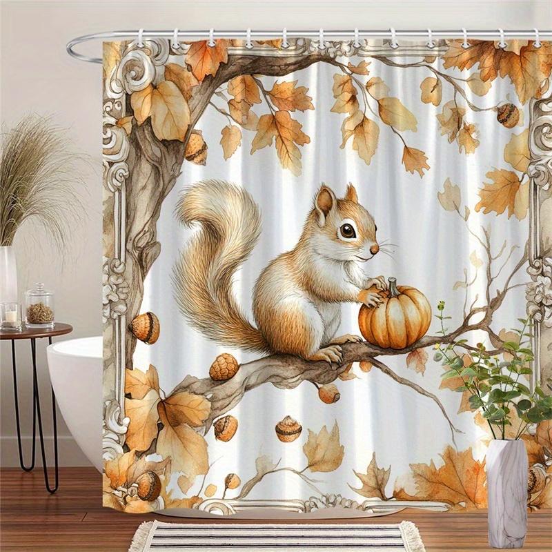 

1Pc Brown And White Autumn Leaves And Pumpkin Pattern, Polyester Fabric, Machine Washable, Suitable For Bathroom Decoration W60H190(CM)-1 Pcs