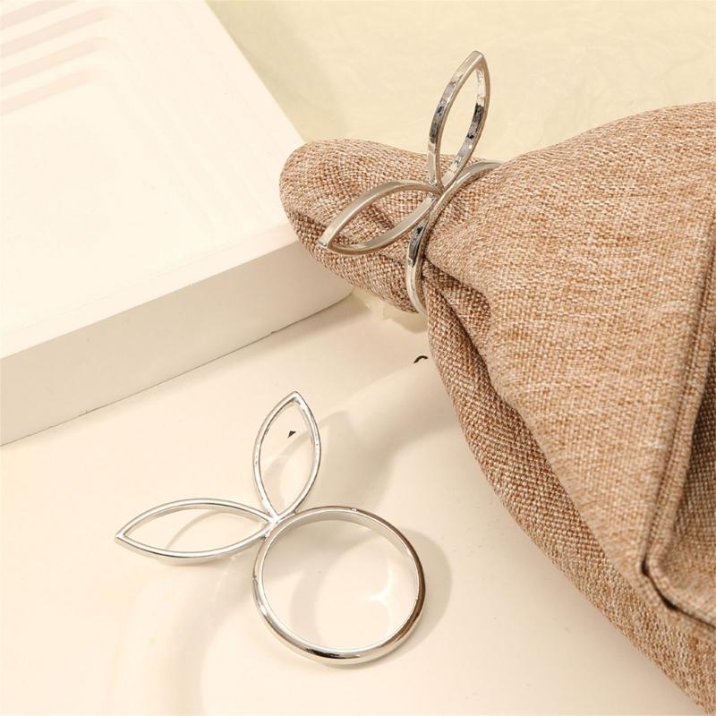 Pack of 6 Cute Napkin Rings Easters Ear Shape Napkin Holder Metal Napkin Jewelry Sophisticated Platings Accessorys