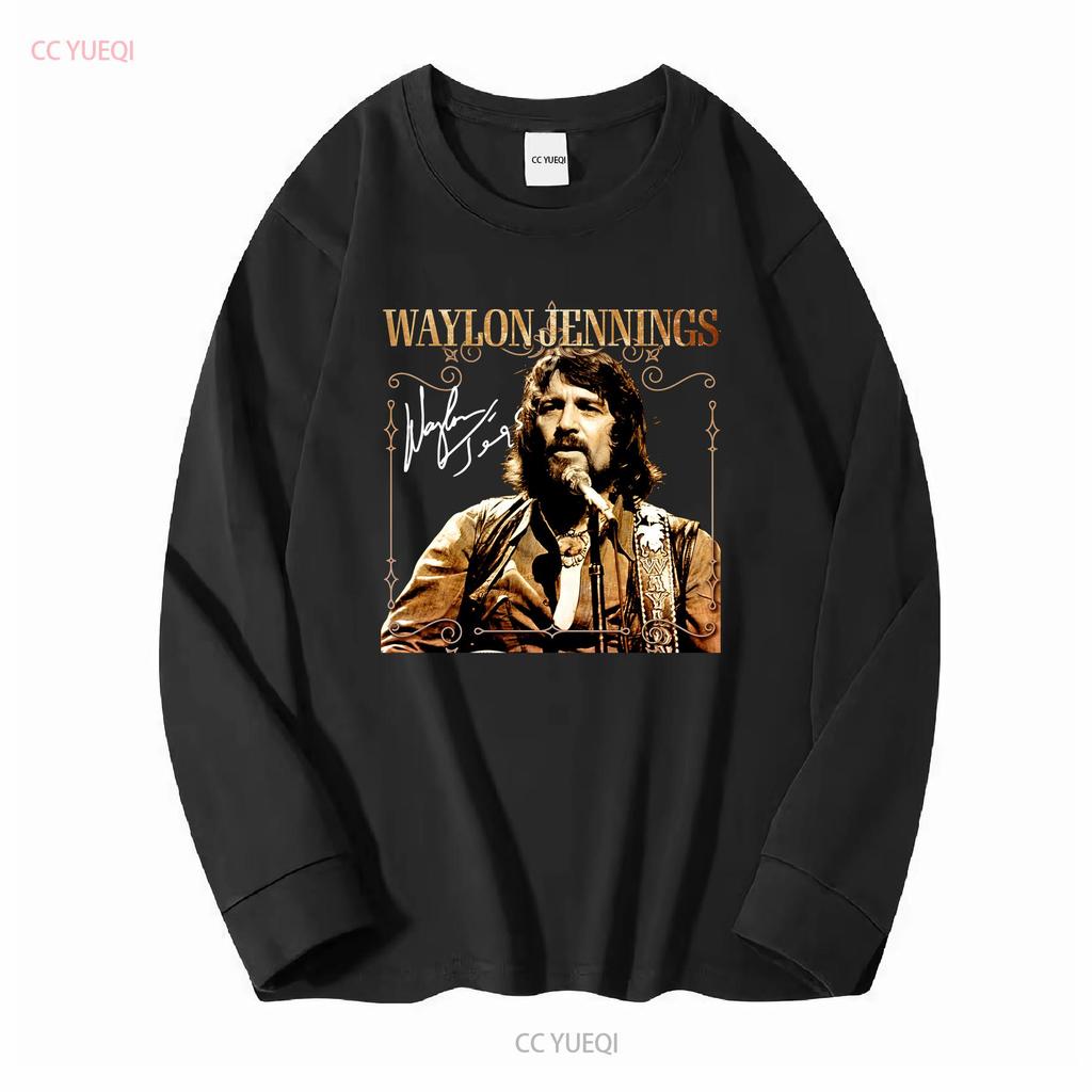 Maglietta Nera in Cotone Vintage Waylon Jennings D76841 vintage Lavata Elasticizzata Morbida Casual Comoda Unisex streetwear