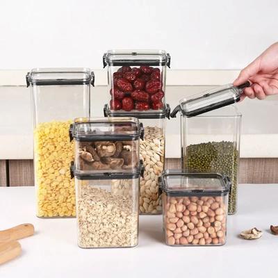 Ensembles de 1 à 5 pièces Boîte de conservation alimentaire en pot scellé Boîte de rangement en plastique transparent Organisateur de cuisine Réservoir pour céréales multiples Empilable Pot de stockage scellé pour aliments secs