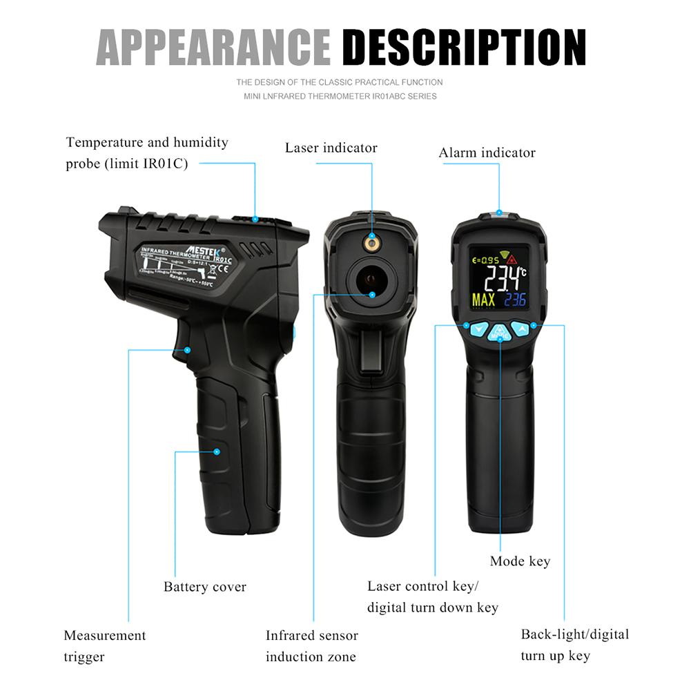 MESTEK IR01 Digital Thermometer Hygrometer Infrared Thermometer Pyrometer