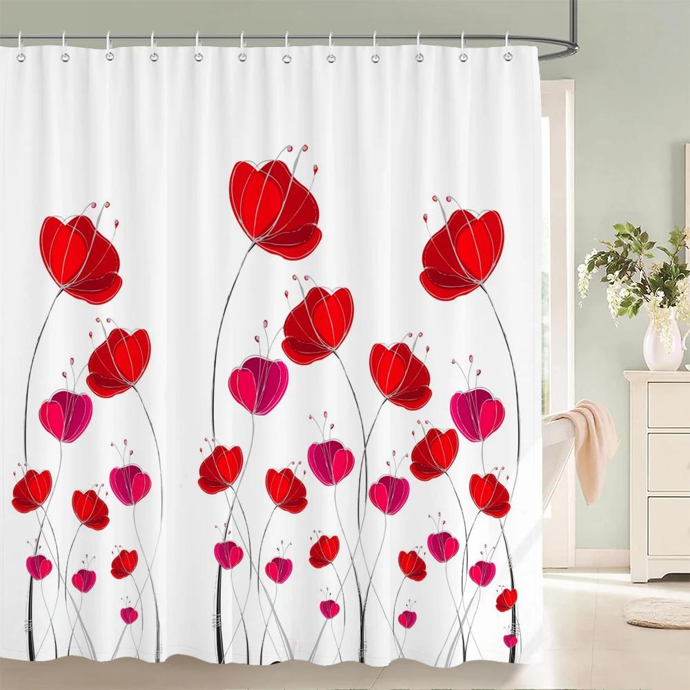 240x180cm Bathroom Waterproof Shower Curtain Beautiful Flower Plant Leaves Printing Polyester Home Decoration Curtain With Hook