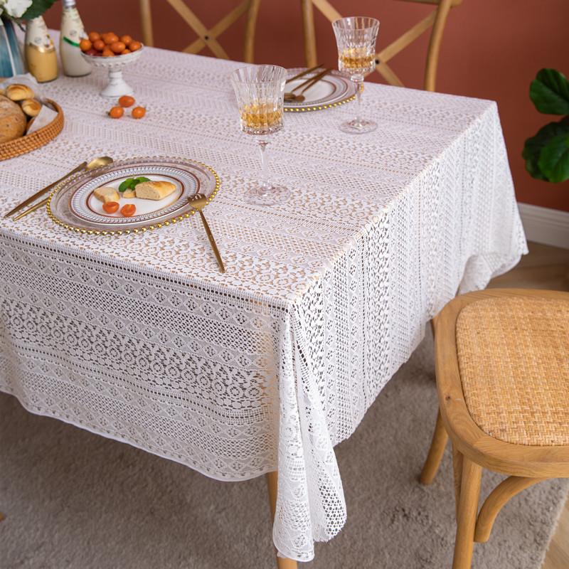 French Lace Beige Tablecloth Brocade Cotton Hollow Photo Flower Tablecloth Table Cloth Wedding Decoration