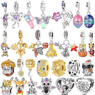 925 Silver Golden Charms Easter Eggs Bead Firefly Butterfly Bow Pendants Fit Bracelet DIY Jewelry Gift