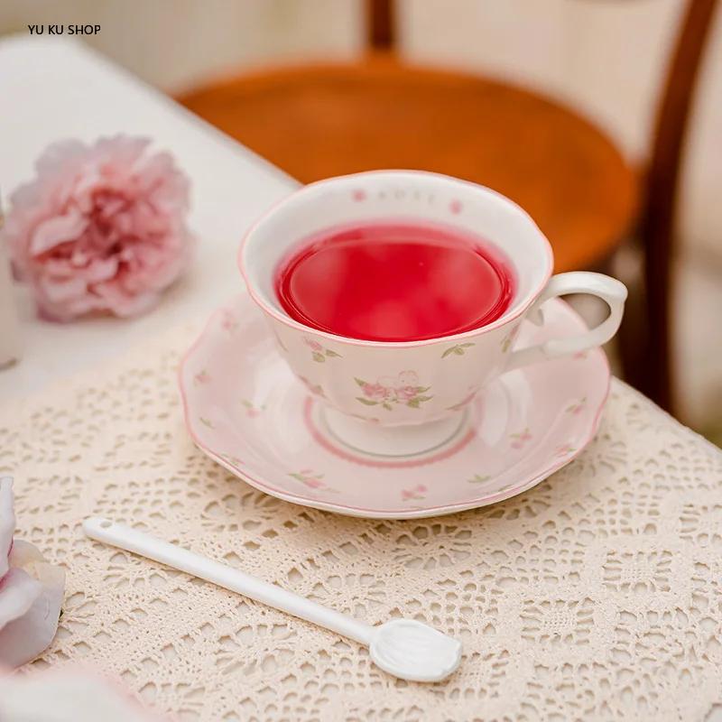 Ceramic Teapot Set Pink Rose Coffee Cup Saucer Espresso Cups Teacup Kitchen Drinkware Coffee Mug Party Presents Birthday Gift