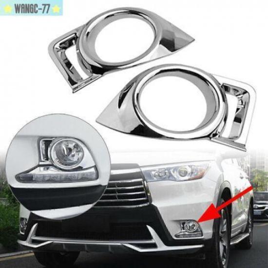 ABS Chrome Front Fog Light Lamp Cover Trim Fits For Toyota Highlander 2014-2016