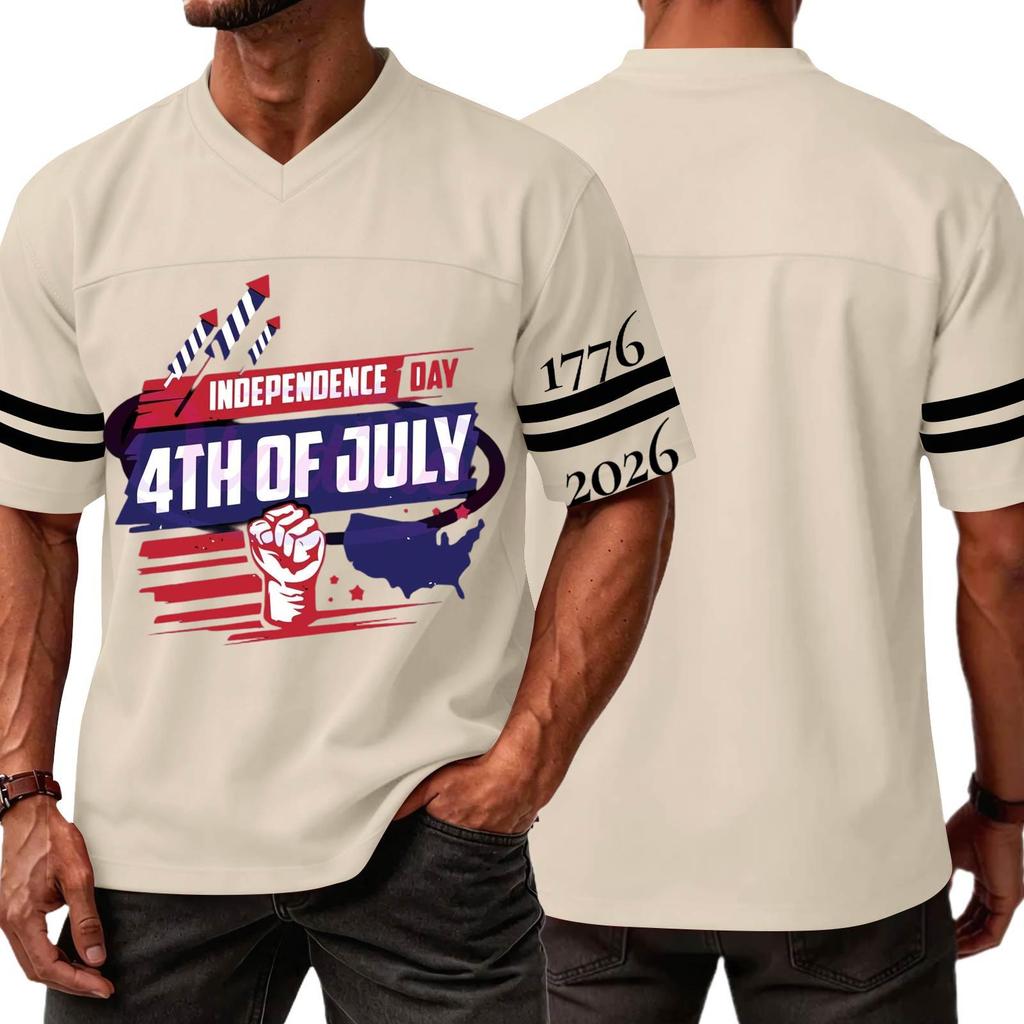 Men's Casual V Neck Short Sleeve Athletic Shirt Independence Day Graphic Print 4th of July Sports Tee Top Lightweight Breathable