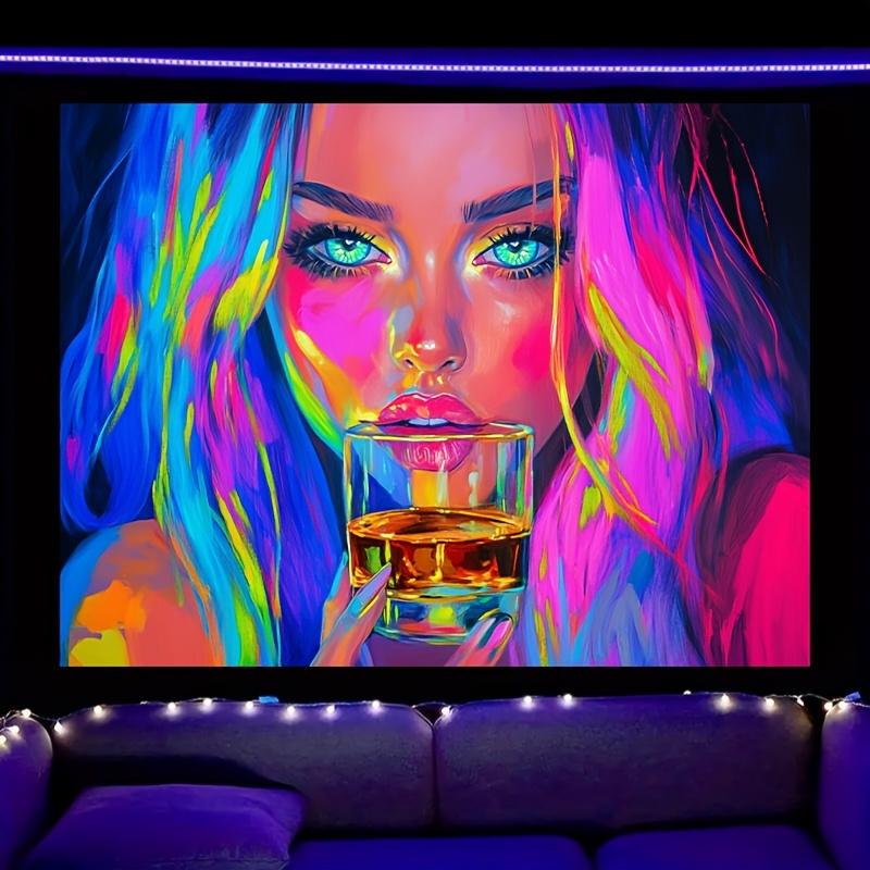Neon Pop Style Drinking Women's Tapestry Purple Blue Nightclub Style Background Cloth Bar Trendy Cool Room Decoration