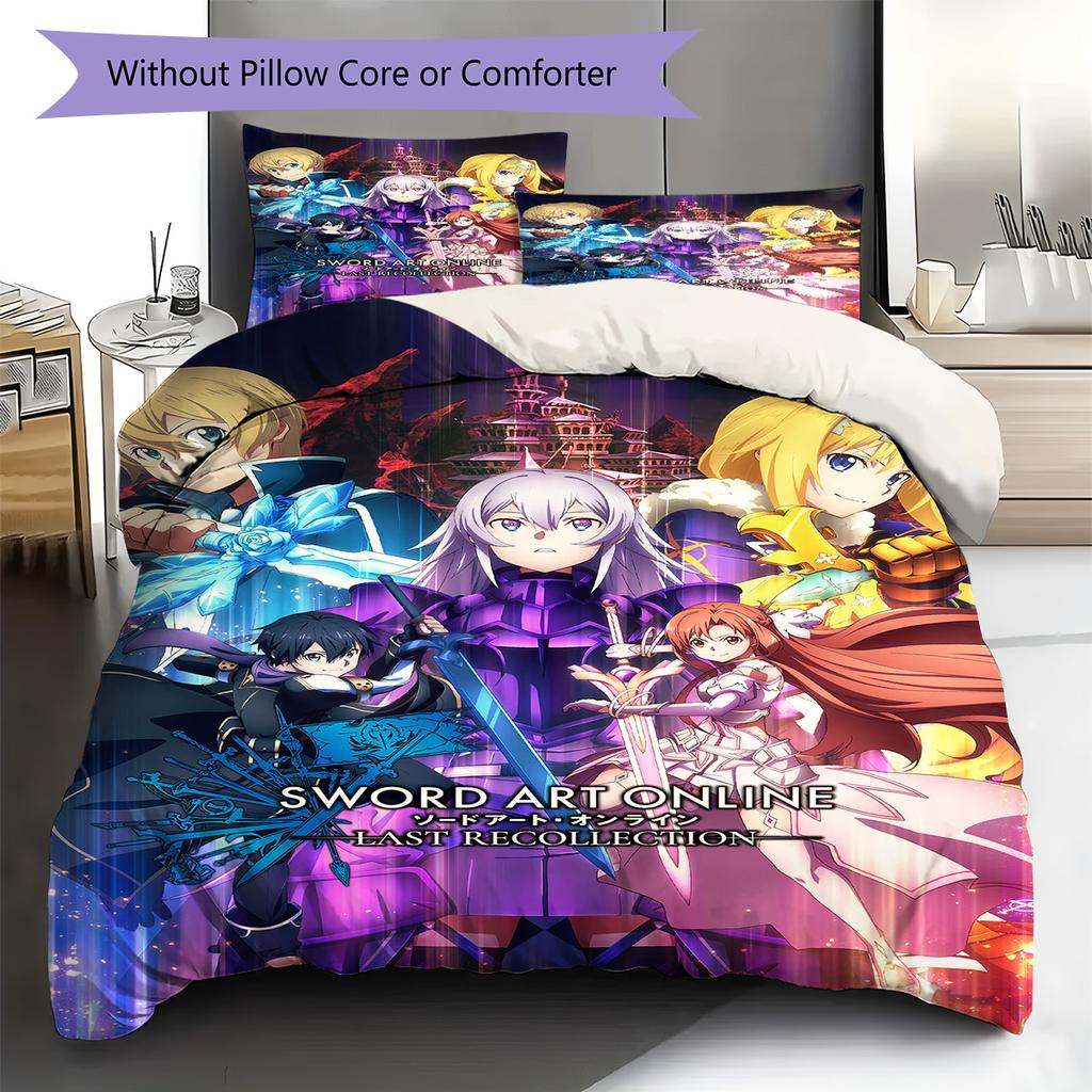 Sword Art Online Muster Bettwäsche-Set Bettbezug Kissenbezug Heimdeko Geschenk (1 Bettbezug + 2 Kissenbezüge, ohne Füllung)