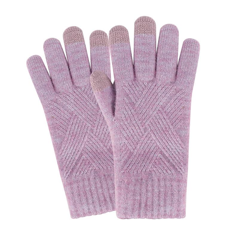 Adult Winter Touch Screen Knitted Gloves for Women Double Layer Plus Velvet Warm Cold proof Five Finger Gloves Riding Anti Slip Gloves for Men