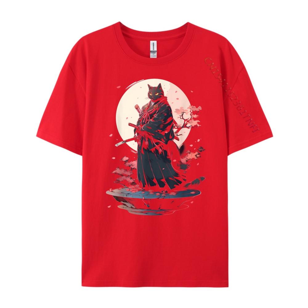 Cat Samurai Ninja Cat Samurai Art Ukiyo E Grahpic Tee Shirt Breathable Mens Clothing Deals Street