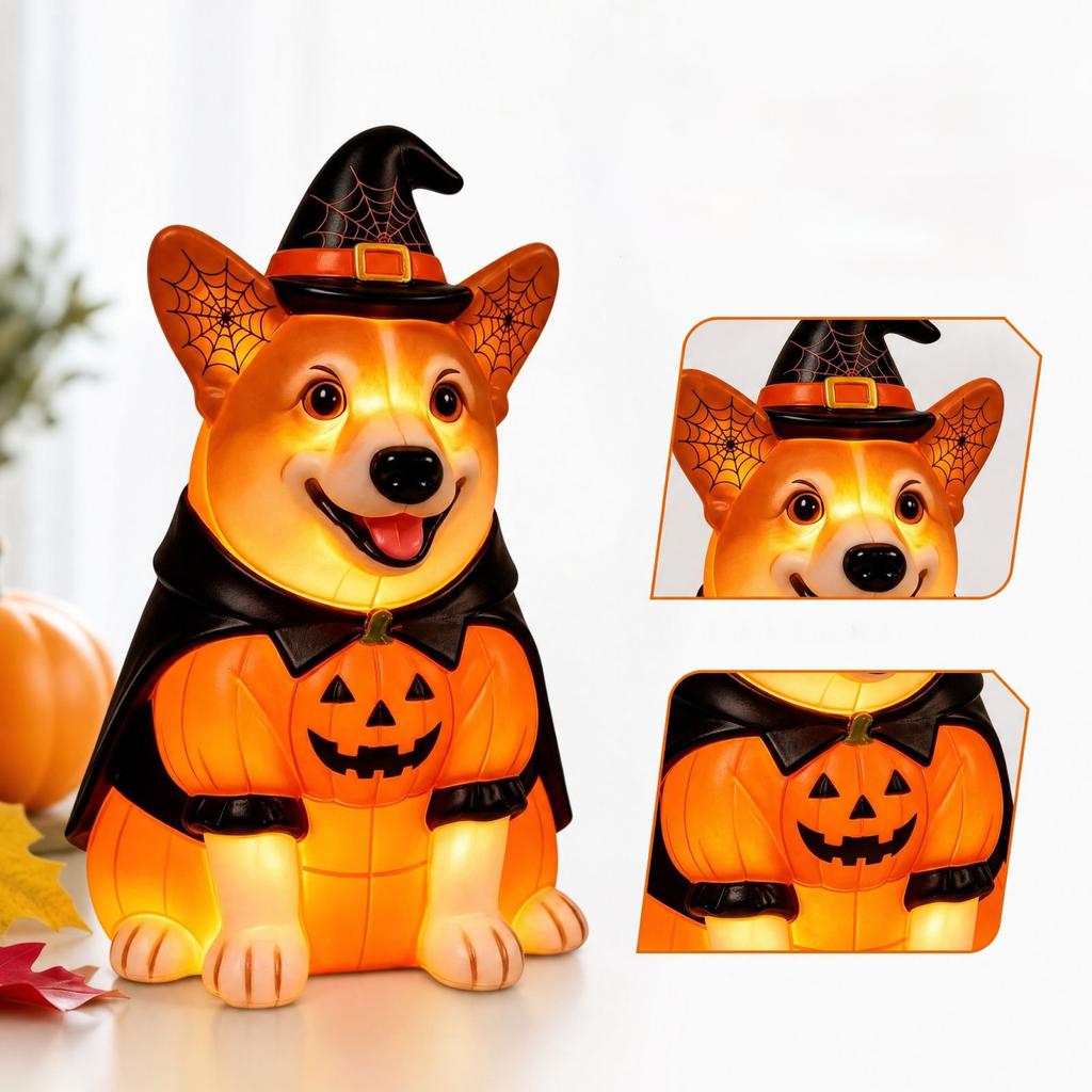 Halloween Pumpkin Figurine with Light for Tabletop Shelf Decor