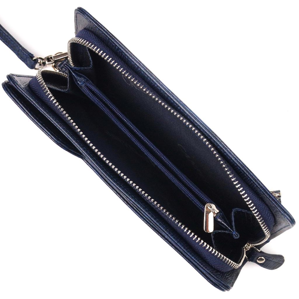 Hochwertige Damen-Clutch aus echtem strukturiertem Leder CANPELLINI Wallet 21542 Blau