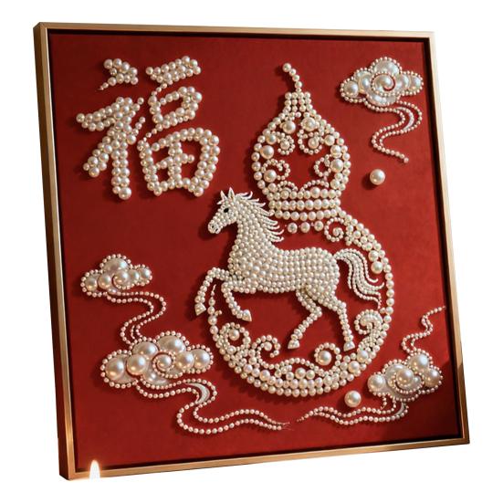 DIY Sada pro malování perlami pro dospělé Začátečníky Designy koní 3D perlové umění Řemeslná sada Předtištěné plátno Sada plastových per pro dekoraci na Nový rok Nápad na dárek