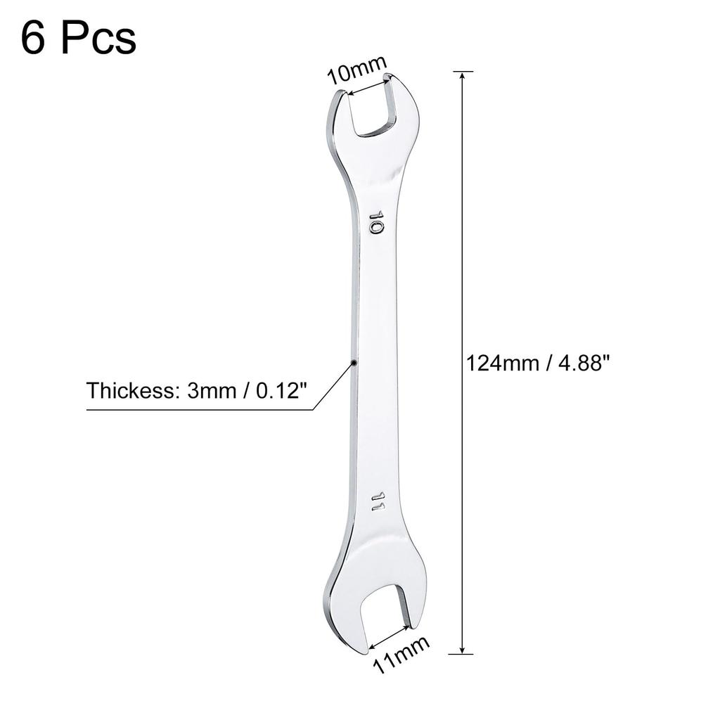 uxcell Set of 10mm x 11mm Metric Mirror Chrome Plated High Carbon Steel Wrenches for Home Maintenance and General Repairs 6-Piece Open-End