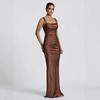 Women’s Satin Maxi Dress – Spaghetti Strap Cami Gown with Side Ruched Detail, Sleeveless Formal Evening Dress for Party Prom & Wedding Guest