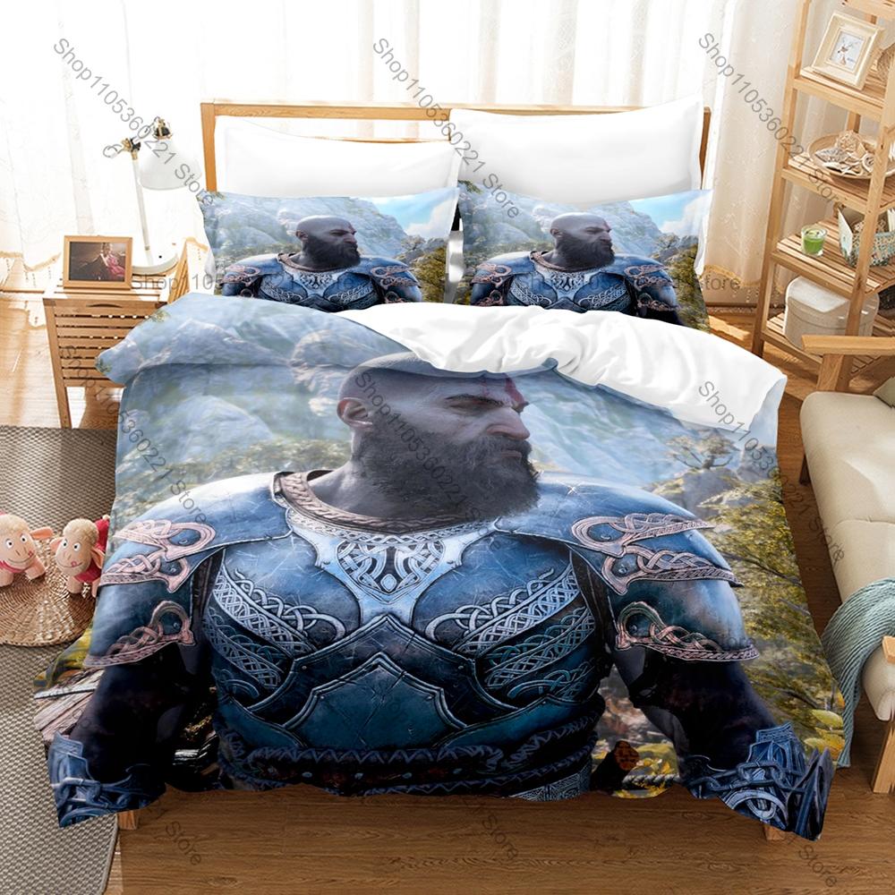 Kratos God of War Bedding Set 3 Piece Duvet Cover Set Classic Game Bed Linen for Teens Bedroom Decor