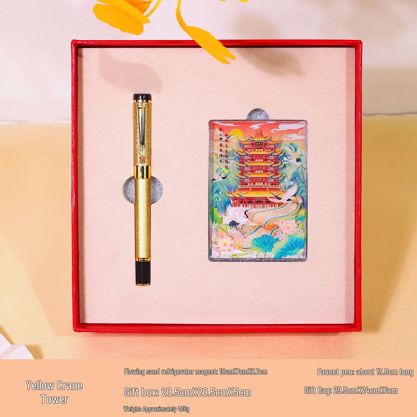 Dragon Head Signature Pen & Scenic Magnet Set: Creative Gift Collection Red Ocean Wave