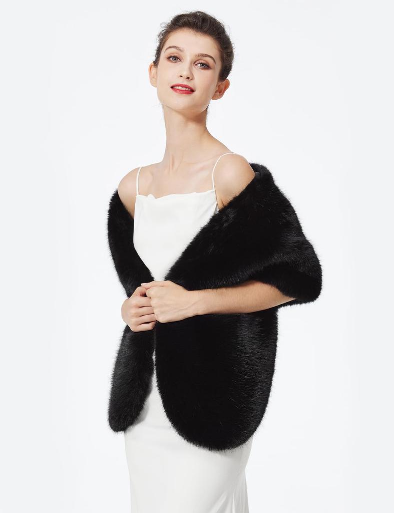 BEAUTELICATE Dickes flauschiges Kunstfell Winter Perfekt für Bühne und Größe Schwarz Damenstola, Groß, Warm, Bolero, Hochzeiten, Erwachsenenzeremonien,
