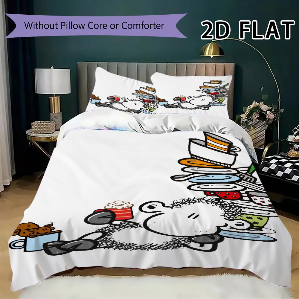 Sheepworld Pattern Bedding Uilt Set Uilt Cover Pillowcase Home Decoration Birthday Gift (1 * Duvet Cover + 2 * Pillowcase Without Core)