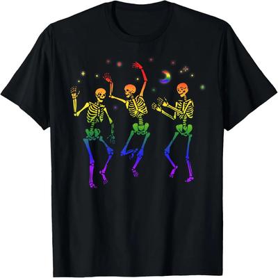 Halloween Dancing Skeletons LGBTQ Gay Pride T-Shirt