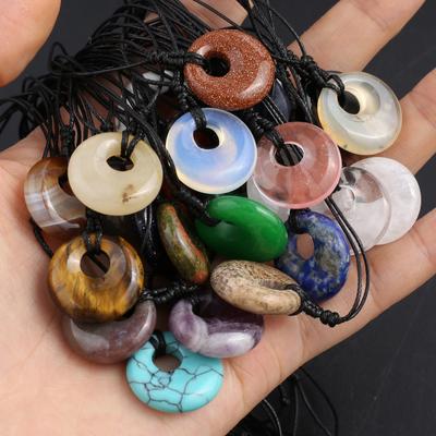1 Stück Kristall-Halskettenanhänger, runder Naturstein, Achat, Sodalith, Jade, Amethyst, Edelstein-Anhänger, Halsketten für Frauen und Männer, Schmuck, Geburtstagsgeschenke, 18 mm
