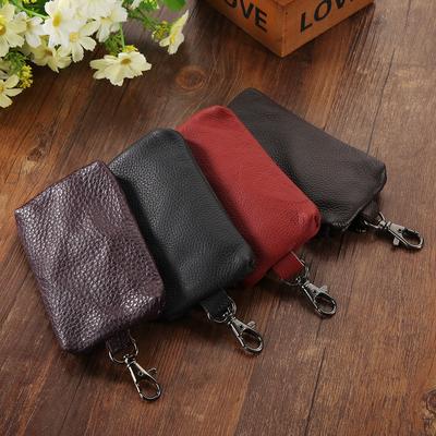 Genuine Leather Key Holder Wallet Men Organizer Women Zipper Chain Case