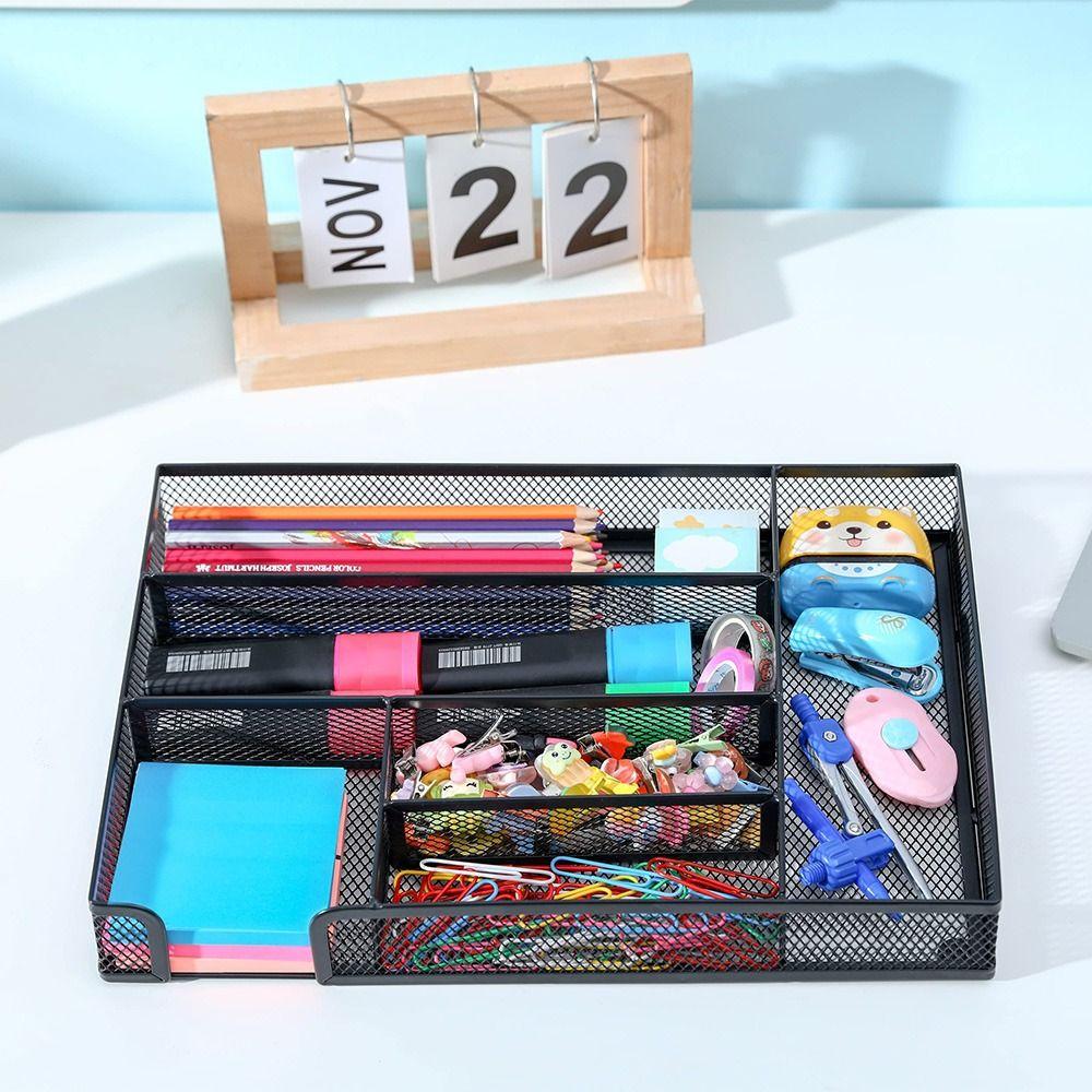 Metal Desk Drawer Organizer Tray 6 Compartments Pen Organizer Storage Box  Home