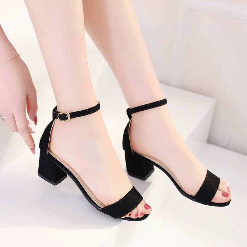 Ladies Casual High Heels With Ankle Strap And Nonslip Rubber Sole For Daily Wear