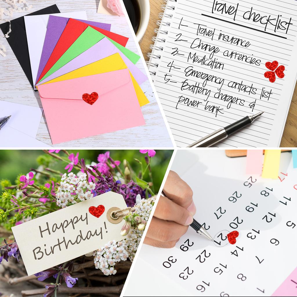 20/60Sheets Heart Reward Stickers Sparkling Self Adhesive Colorful Sticker Heart Love Sticker Labels for Office Classroom Party