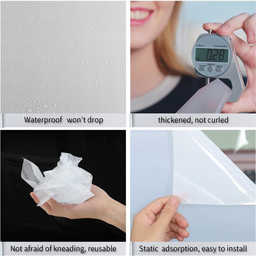 Frosted Glass Window Film with Tools Reusable Window Privacy Film Static Clings UV Protection Sun Blocking Window Tint Kit for Home Bathroom