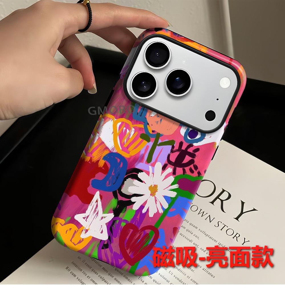 European Station Street Wind Color Graffiti Daisy Mobile Phone Case iPhone11 Double Film Case Apple 11PM Anti-drop