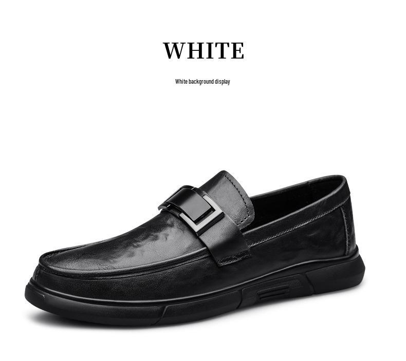 Men's British Style Cowhide Slip-On Leather Shoes: Versatile, Height-Increasing, Trendy for Casual or Wedding Wear.